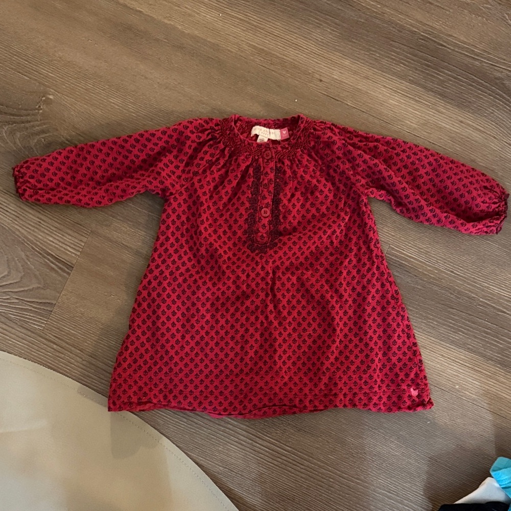 Pink chicken baby girl red printed cotton peasant dress - size 6 months